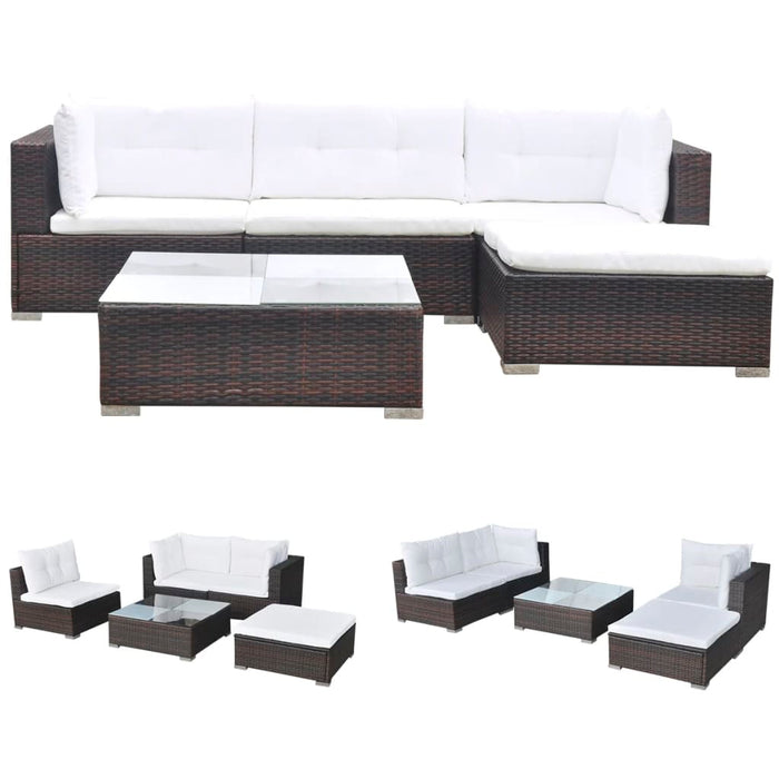 5-tlg. Garten-Lounge-Set mit Auflagen Poly Rattan Braun