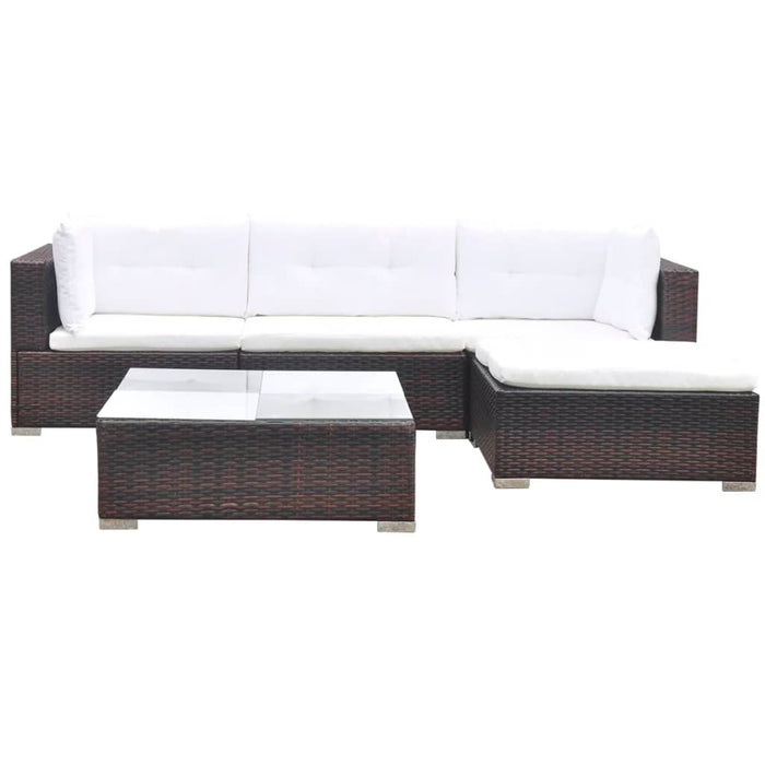 5-tlg. Garten-Lounge-Set mit Auflagen Poly Rattan Braun
