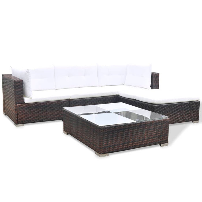 5-tlg. Garten-Lounge-Set mit Auflagen Poly Rattan Braun