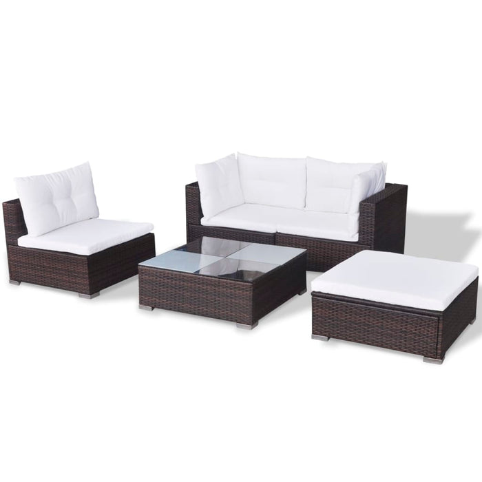 5-tlg. Garten-Lounge-Set mit Auflagen Poly Rattan Braun
