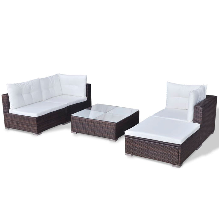 5-tlg. Garten-Lounge-Set mit Auflagen Poly Rattan Braun
