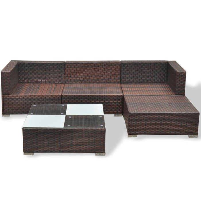 5-tlg. Garten-Lounge-Set mit Auflagen Poly Rattan Braun
