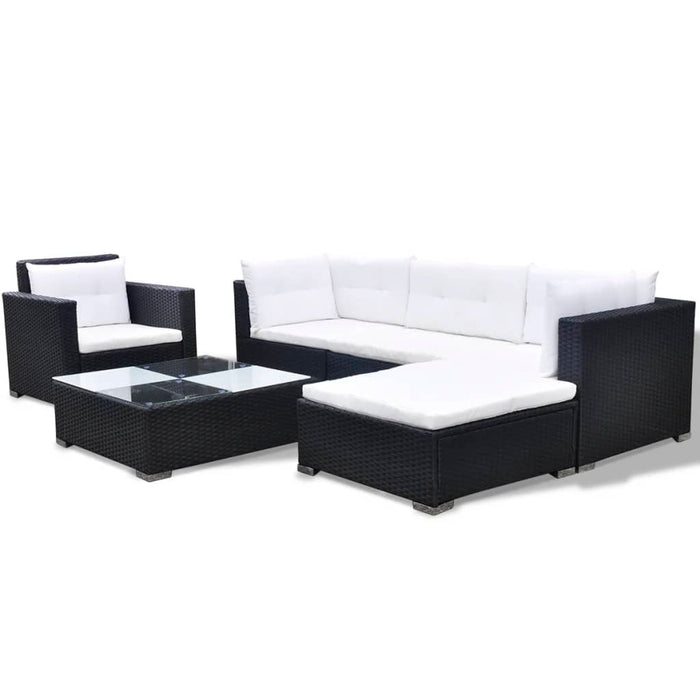 6-tlg. Garten-Lounge-Set mit Auflagen Poly Rattan Schwarz