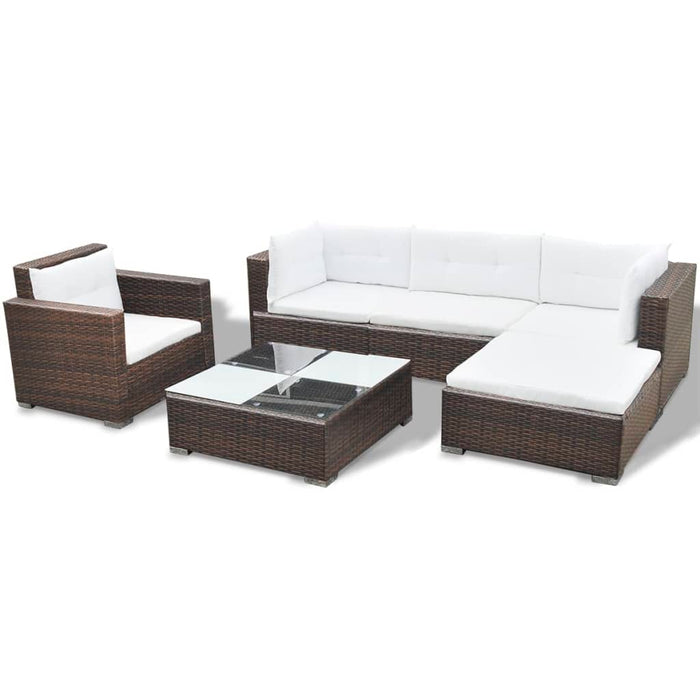 6-tlg. Garten-Lounge-Set mit Auflagen Poly Rattan Braun