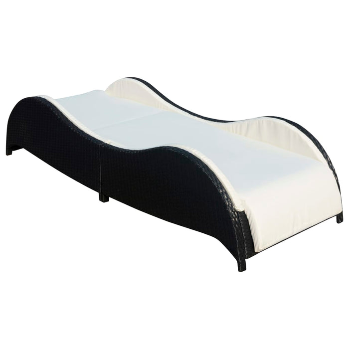 Sun lounger with upholstered poly rattan black