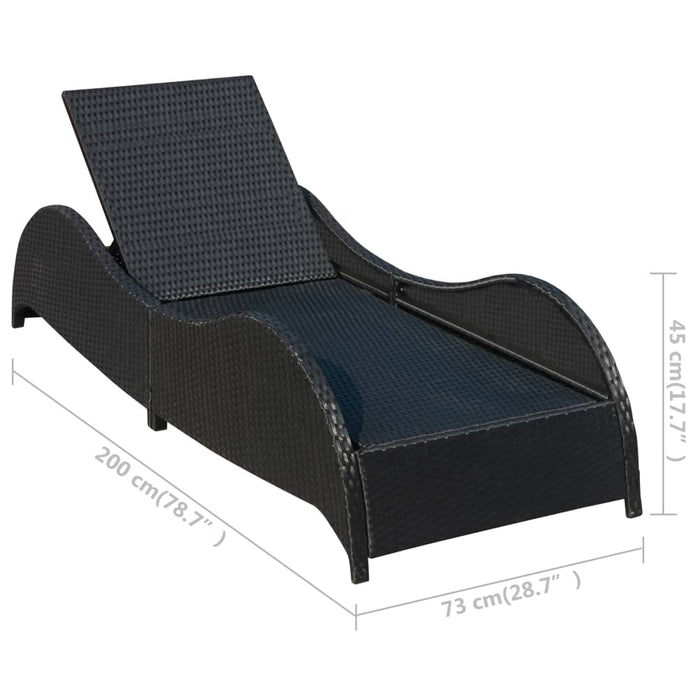 Sun lounger with upholstered poly rattan black