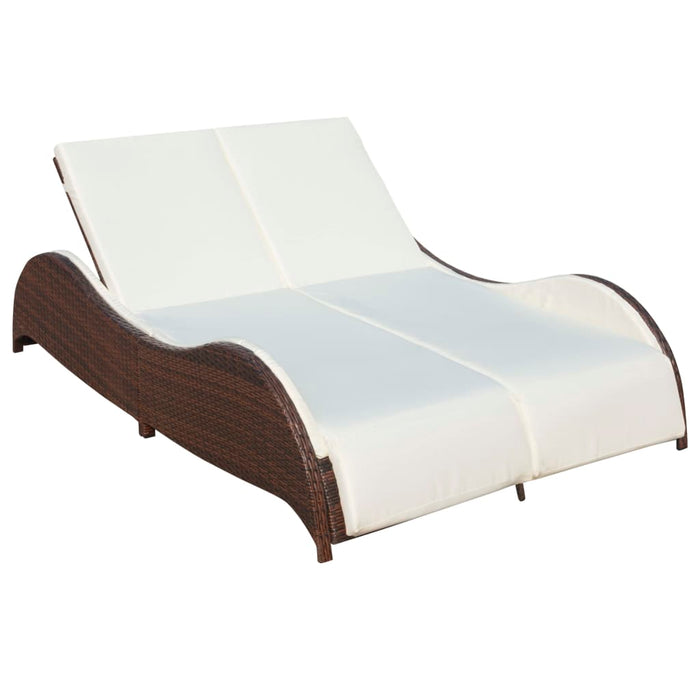 Double sun lounger with poly rattan cushion brown