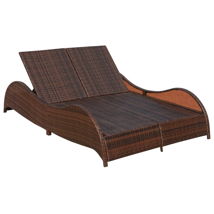 Double sun lounger with poly rattan cushion brown
