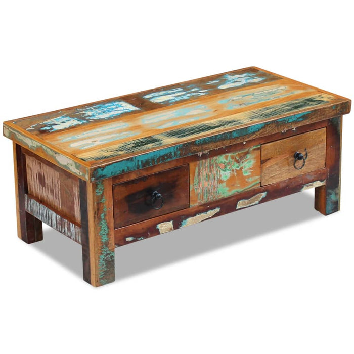 Coffee table with drawers reclaimed wood 90x45x35 cm