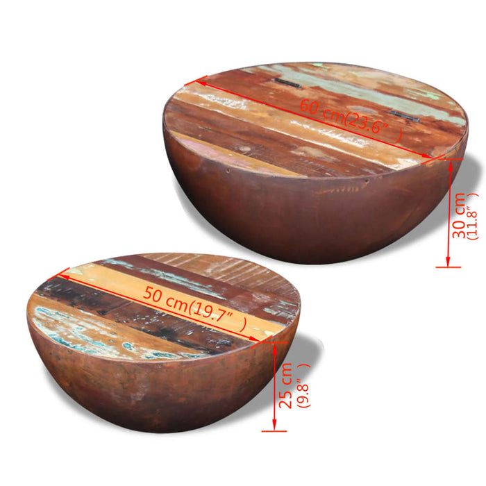 2 pcs. Coffee table set hemisphere reclaimed wood