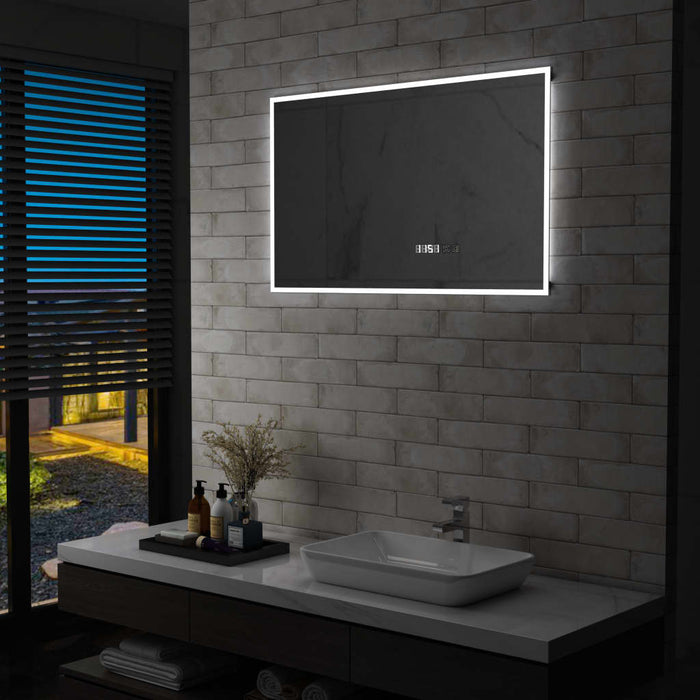 LED-Badspiegel mit Berührungssensor und Zeitanzeige 100x60 cm