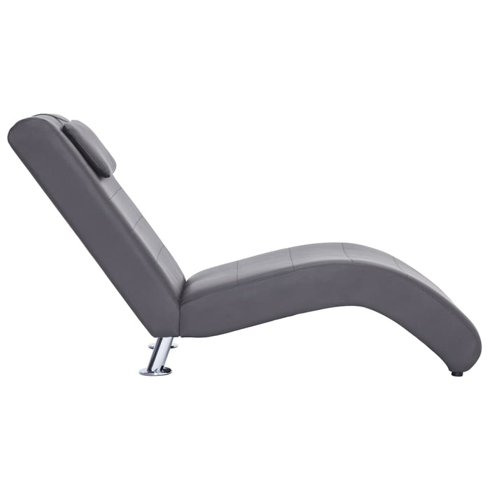 Chaise longue with cushions gray faux leather
