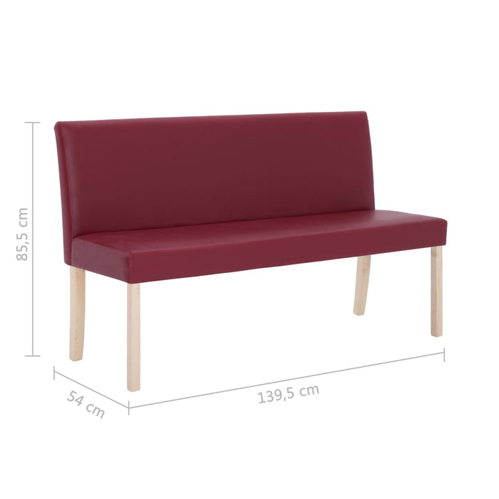 Bench 139.5 cm wine red faux leather