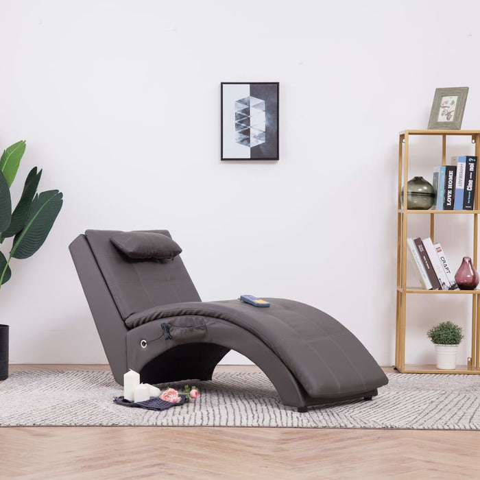 Massage chaise longue with cushion gray faux leather
