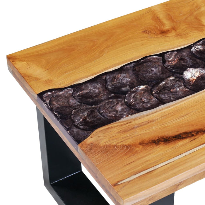 Coffee table 100 x 50 x 40 cm solid teak wood and polyresin