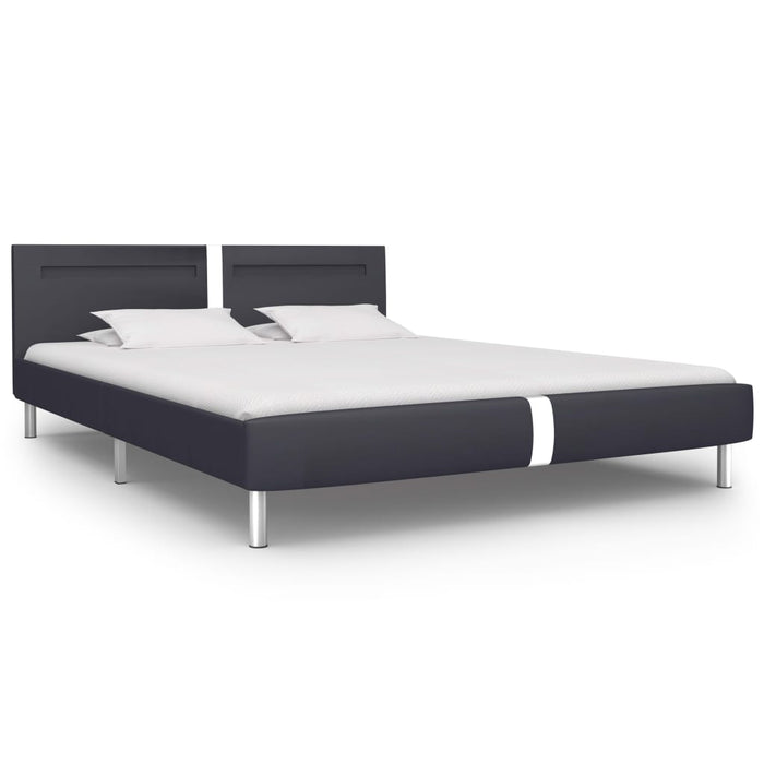 Bed frame with LED black faux leather 180×200 cm