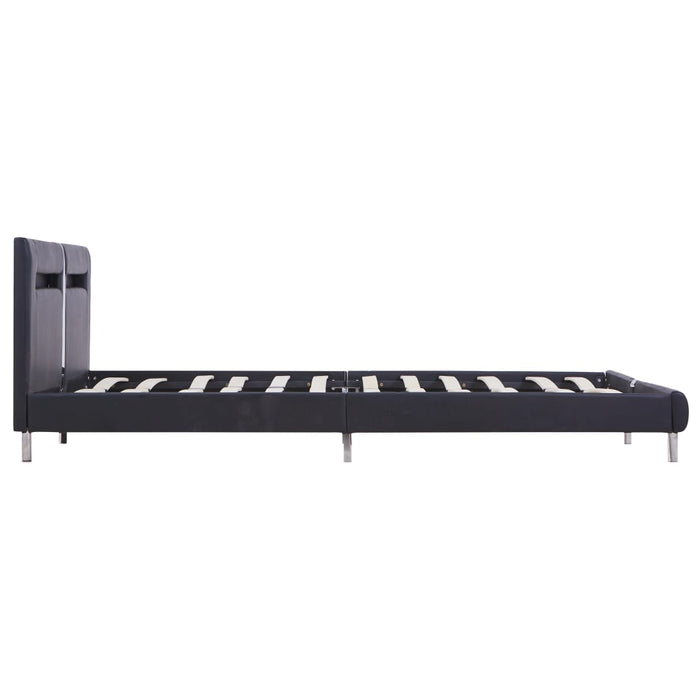 Bed frame with LED black faux leather 180×200 cm