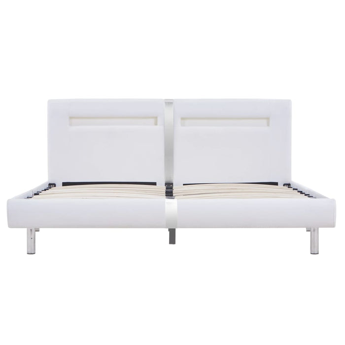 Bed frame with LED white faux leather 180×200 cm