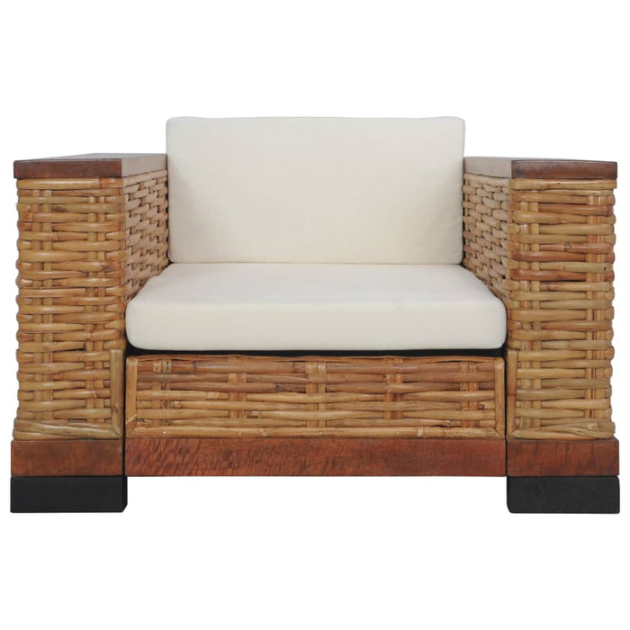 Sessel mit Auflagen Braun Natur Rattan
