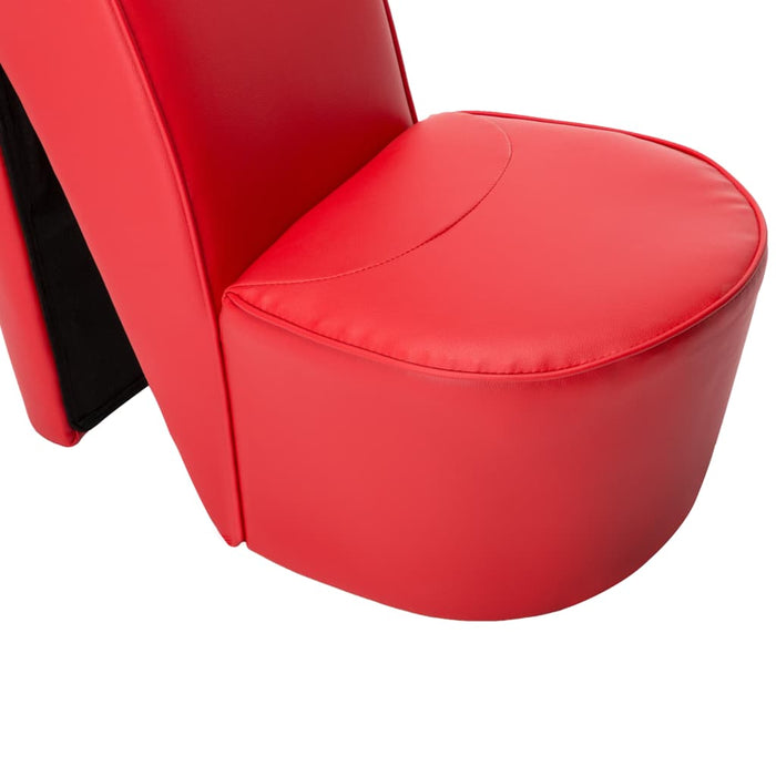 High-heeled chair in red faux leather