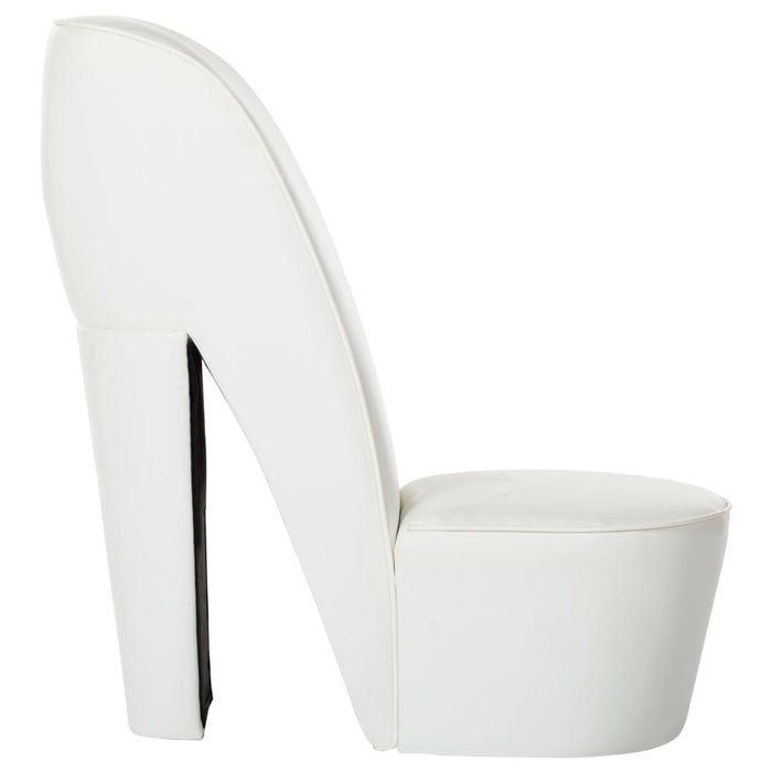 High-heeled chair in white faux leather