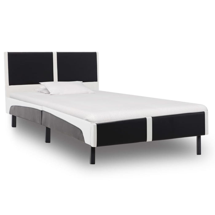 Bed frame black and white faux leather 90 x 200 cm