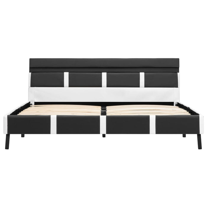 Bed frame with LED gray faux leather 140x200 cm