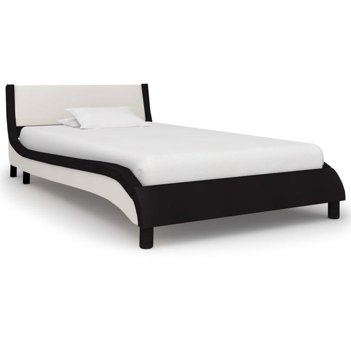 Bed frame with LED black and white faux leather 90 x 200 cm