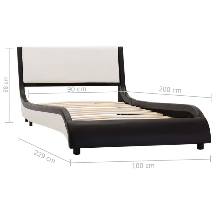 Bed frame with LED black and white faux leather 90 x 200 cm