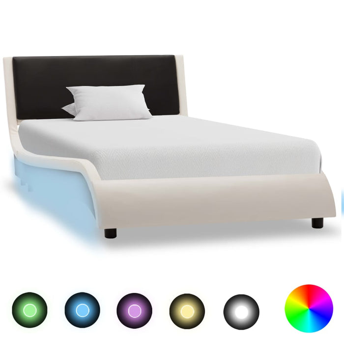 LED bed frame white and black faux leather 90×200 cm