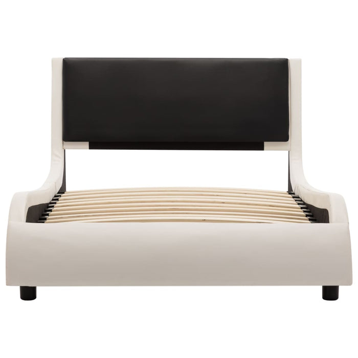 LED bed frame white and black faux leather 90×200 cm