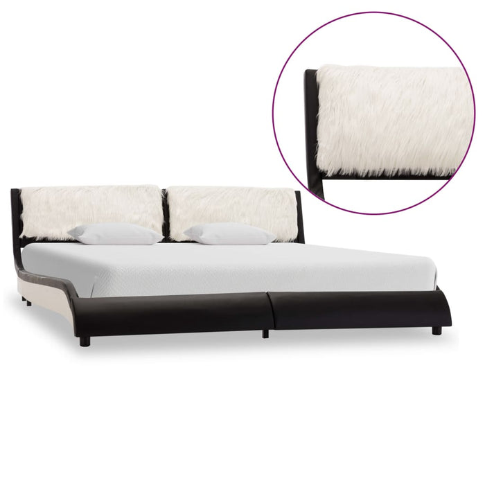 Bed frame with LED black and white faux leather 180x200 cm