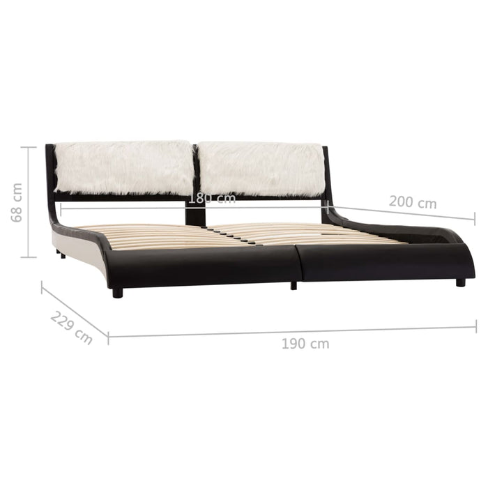 Bed frame with LED black and white faux leather 180x200 cm