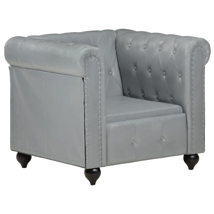 Chesterfield-Sessel Grau Echtleder