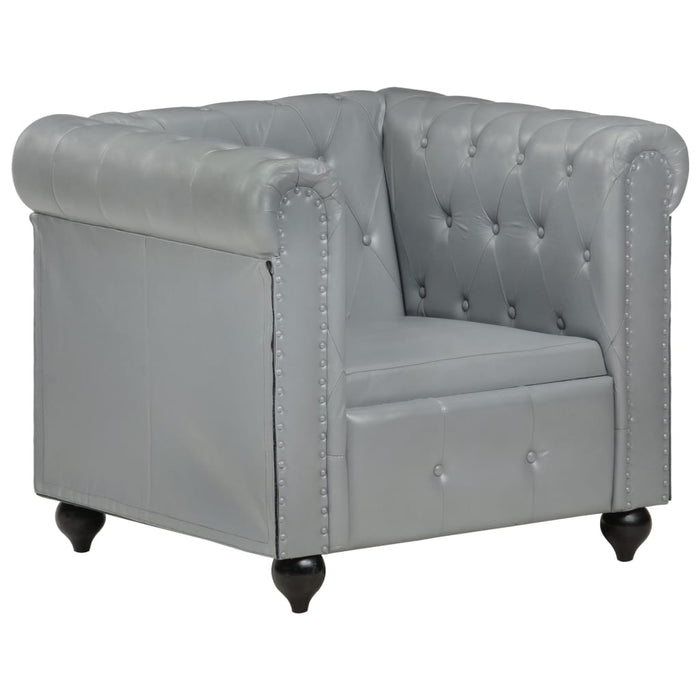 Chesterfield-Sessel Grau Echtleder