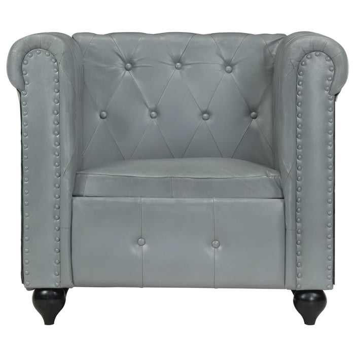 Chesterfield-Sessel Grau Echtleder