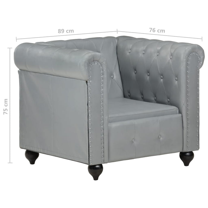 Chesterfield-Sessel Grau Echtleder