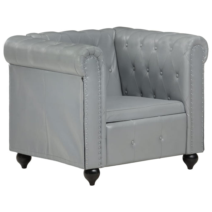 Chesterfield-Sessel Grau Echtleder