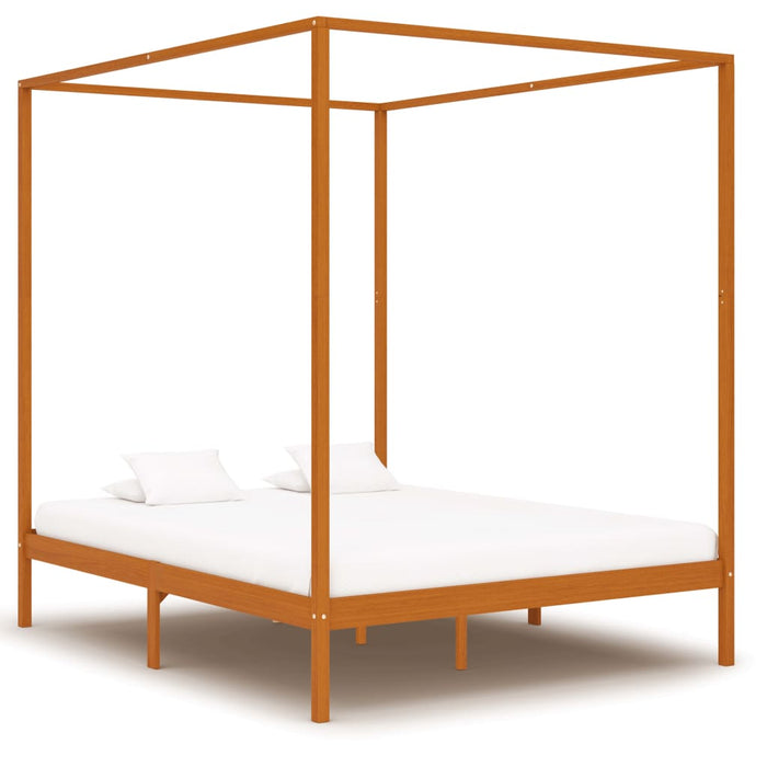 Himmelbett-Gestell Honigbraun Massivholz Kiefer 160 x 200 cm