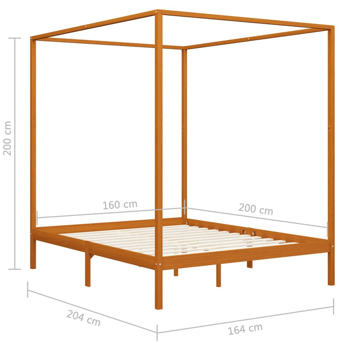 Himmelbett-Gestell Honigbraun Massivholz Kiefer 160 x 200 cm