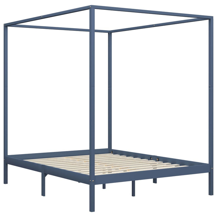 Himmelbett-Gestell Grau Massivholz Kiefer 160 x 200 cm