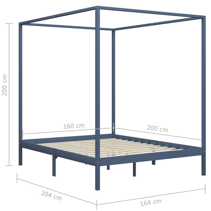 Himmelbett-Gestell Grau Massivholz Kiefer 160 x 200 cm