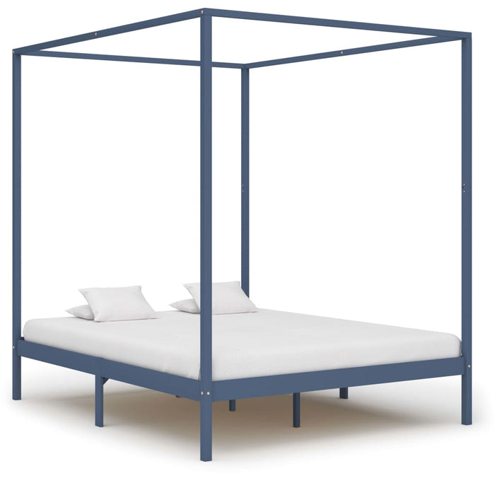 Himmelbett-Gestell Grau Massivholz Kiefer 160 x 200 cm