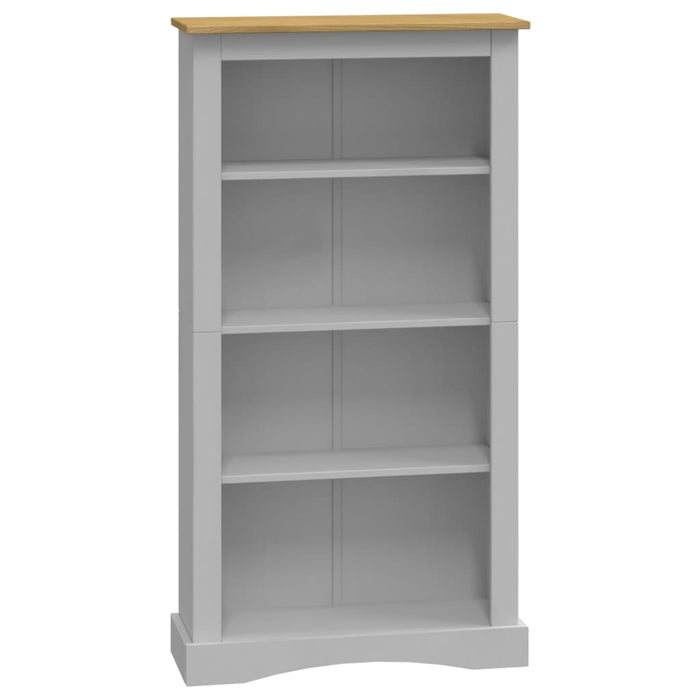 Bookcase 4 compartments Mexican style pine wood gray 81x29x150cm