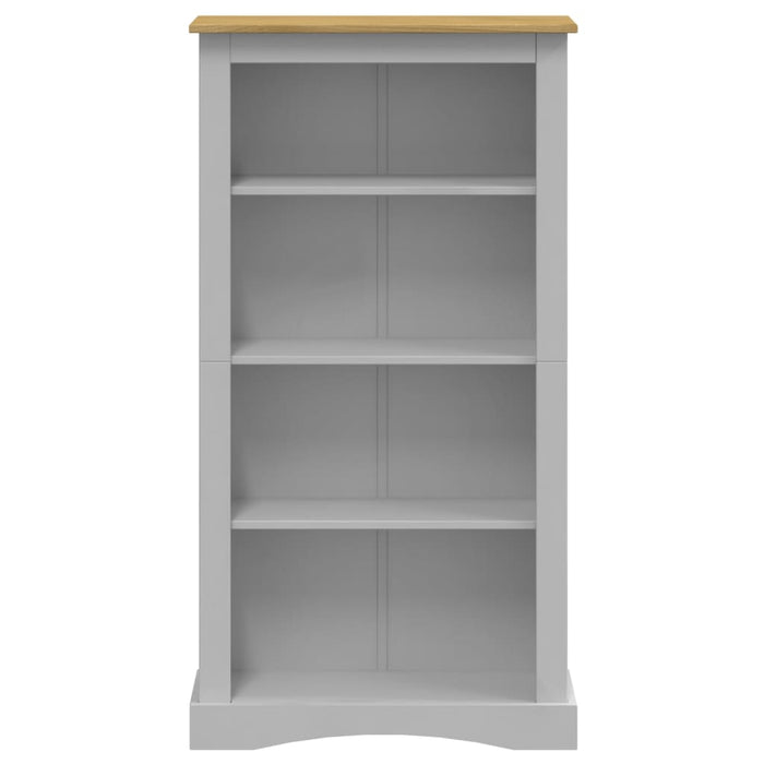 Bookcase 4 compartments Mexican style pine wood gray 81x29x150cm