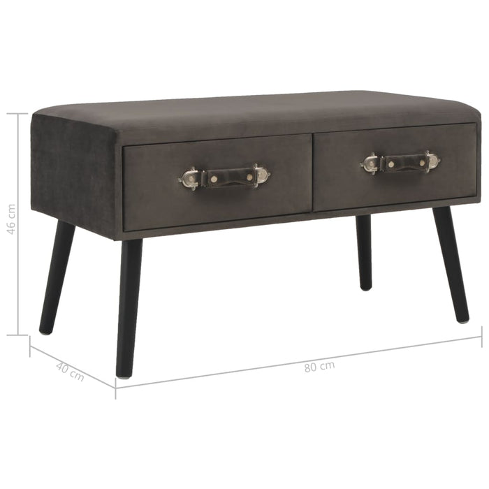 Bench with drawers 80 cm gray velvet