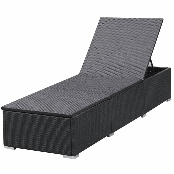 Sun loungers with cushion 2 pieces. Poly rattan black
