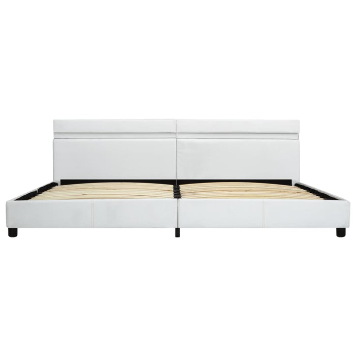 Bed frame with LED white faux leather 180×200 cm