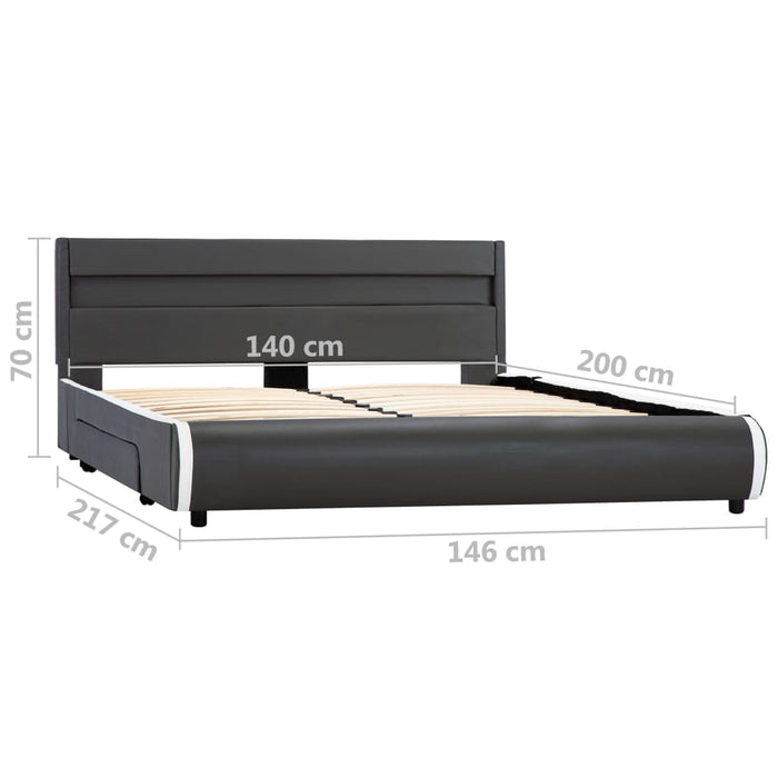 Bed frame with LED anthracite faux leather 140×200 cm