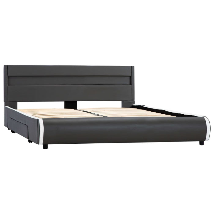 Bettgestell mit LED Anthrazit Kunstleder 160×200 cm